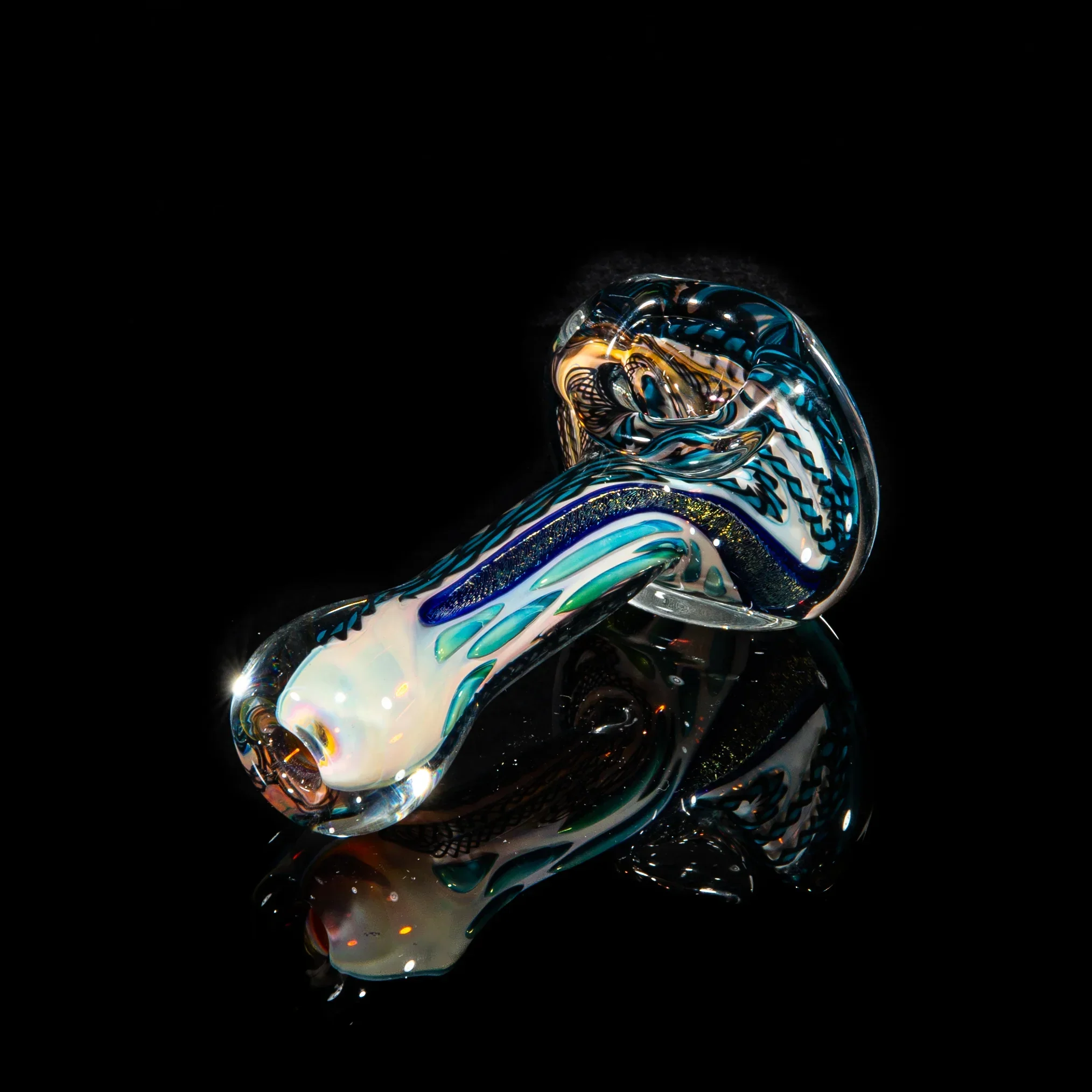 Brently Glass - Blue & Gold Dichro Strip Spoon - Image 2