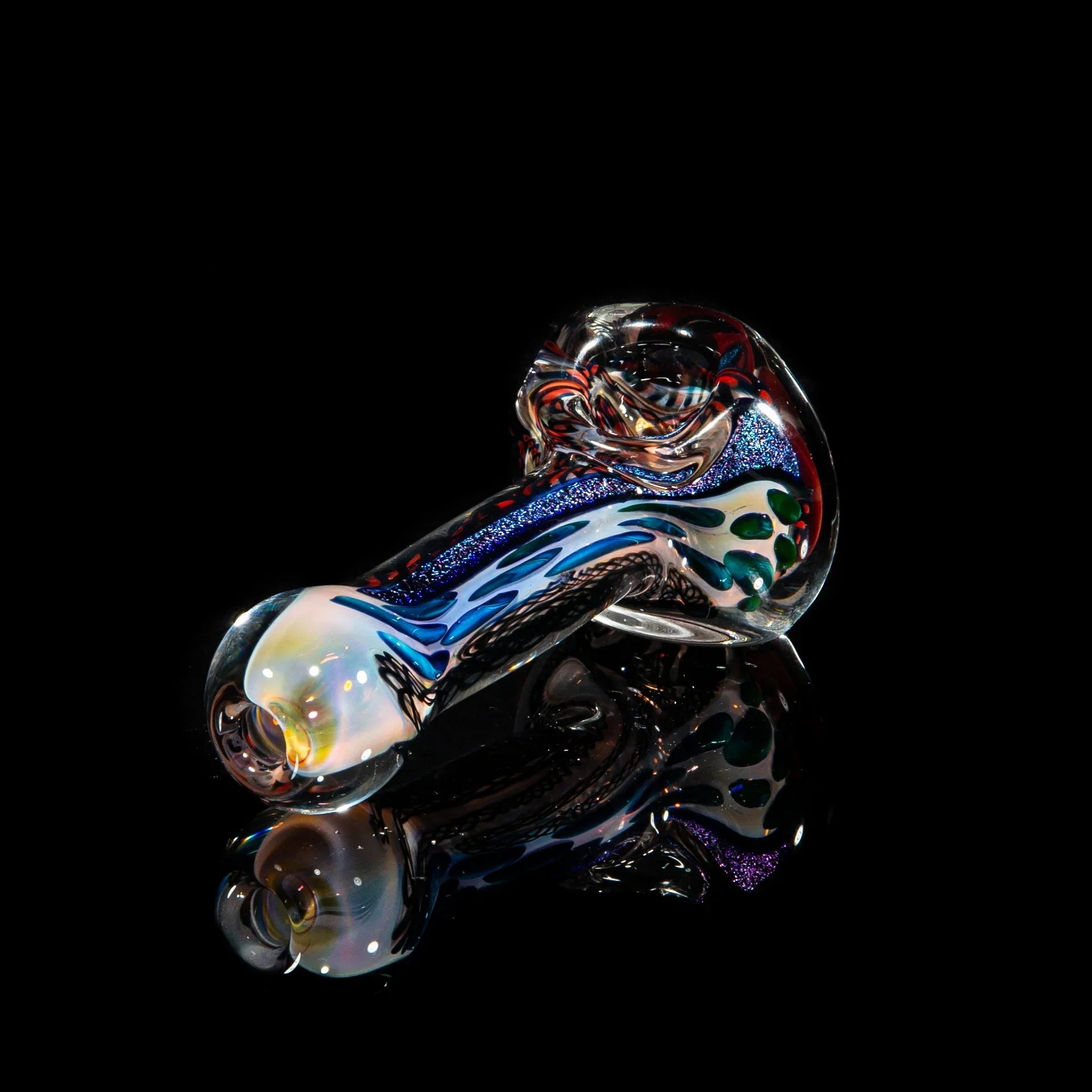 Brently Glass - Brown & Blue Dichro Strip Spoon - Image 2