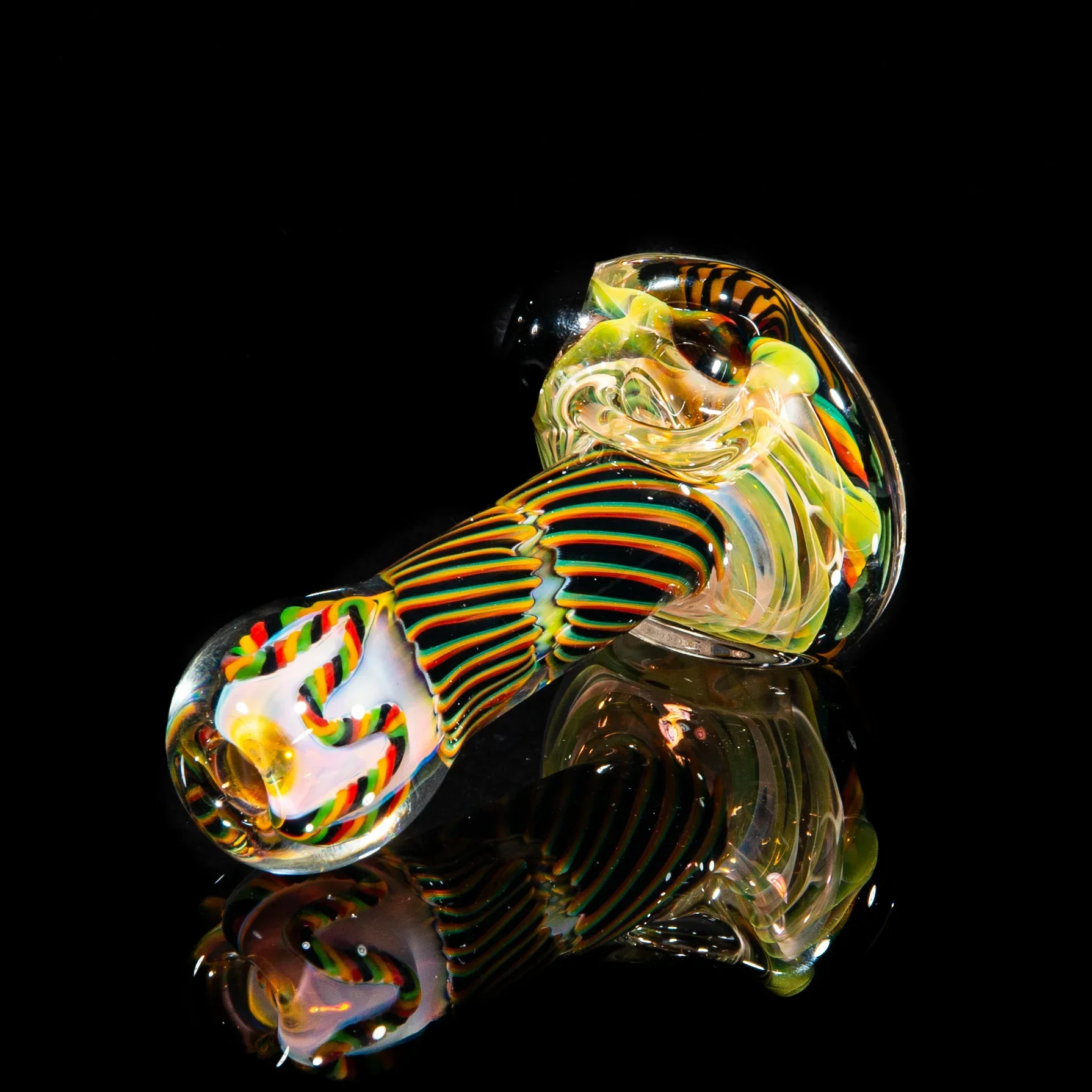 Brently Glass - Brown, Green & Yellow Reticello Spoon 1 - Image 2