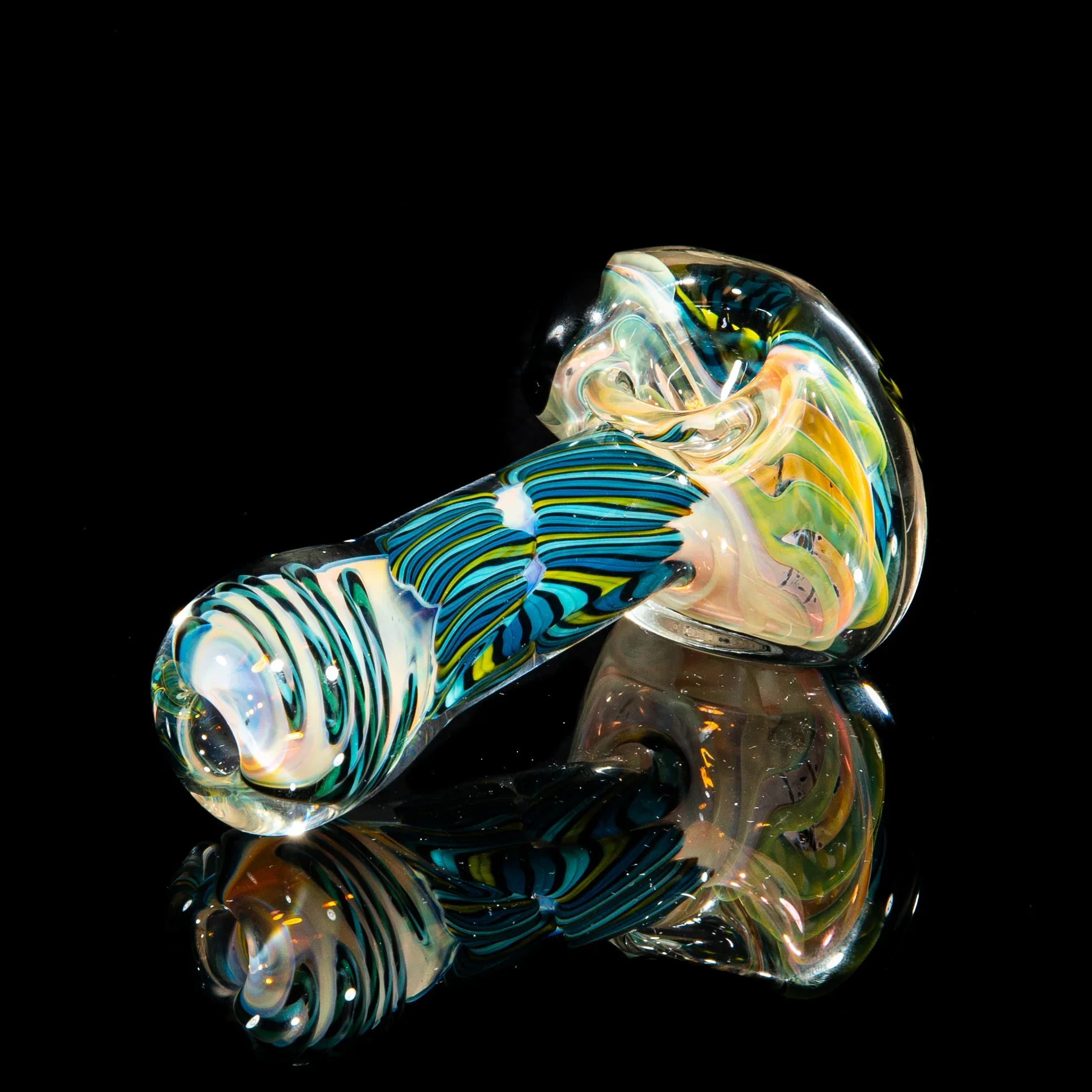 Brently Glass - Chartreuse, Teal & Blue Reticello Spoon - Image 2