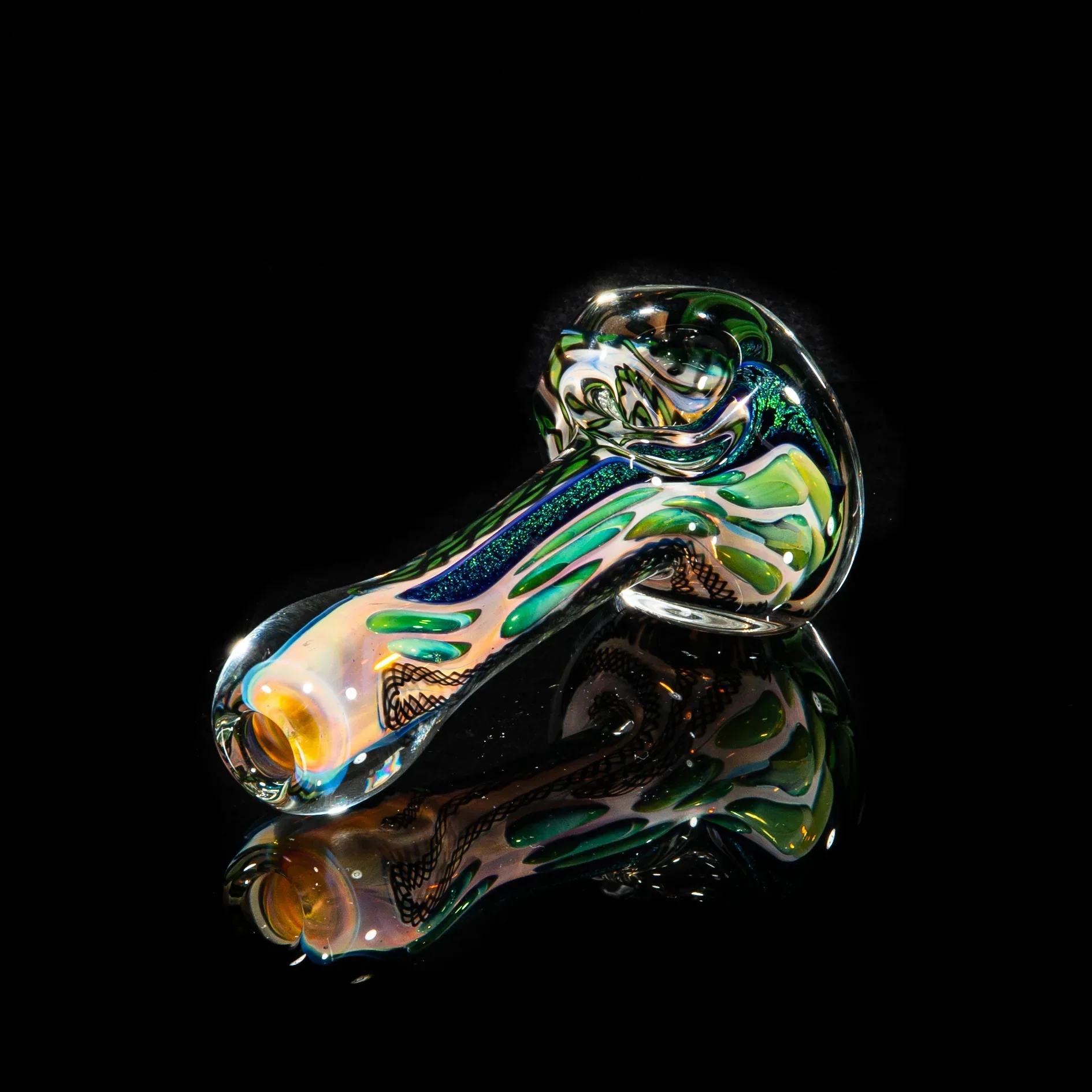 Brently Glass - Green & Green Dichro Strip Spoon - Image 2