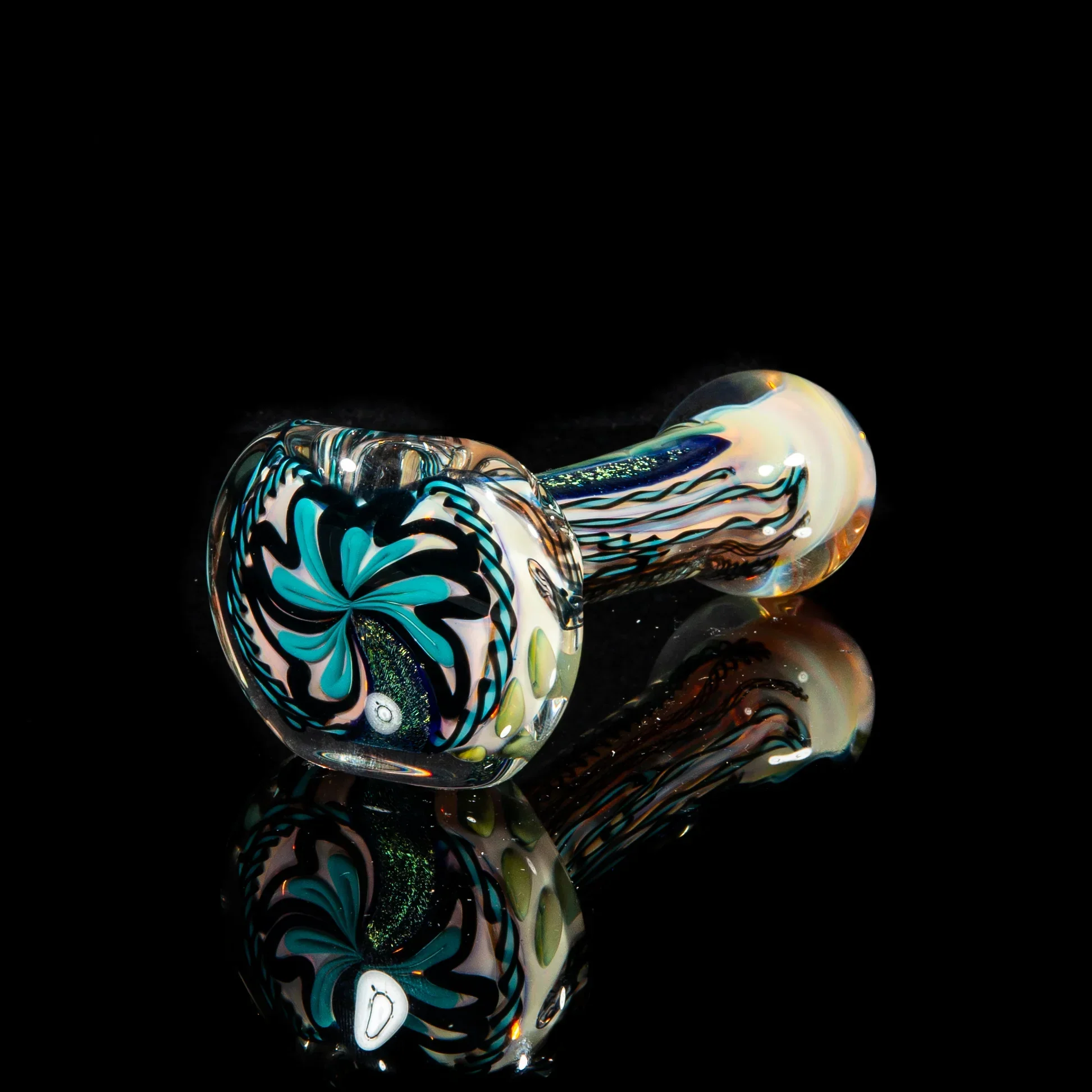 Brently Glass - Teal & Green Dichro Strip Spoon
