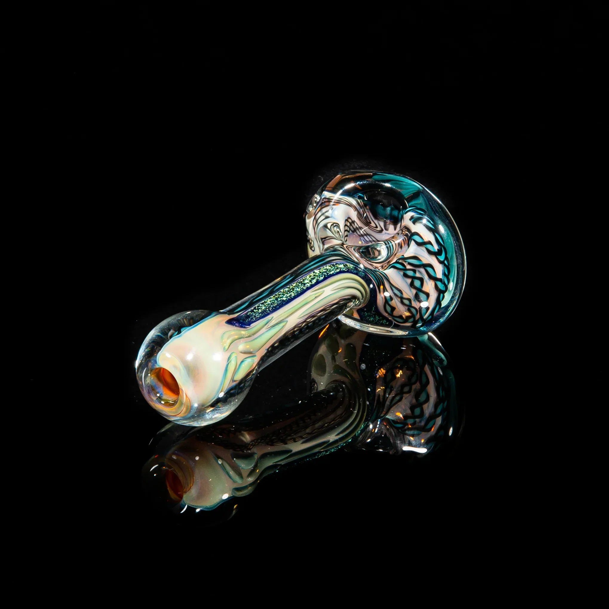 Brently Glass - Teal & Green Dichro Strip Spoon - Image 2