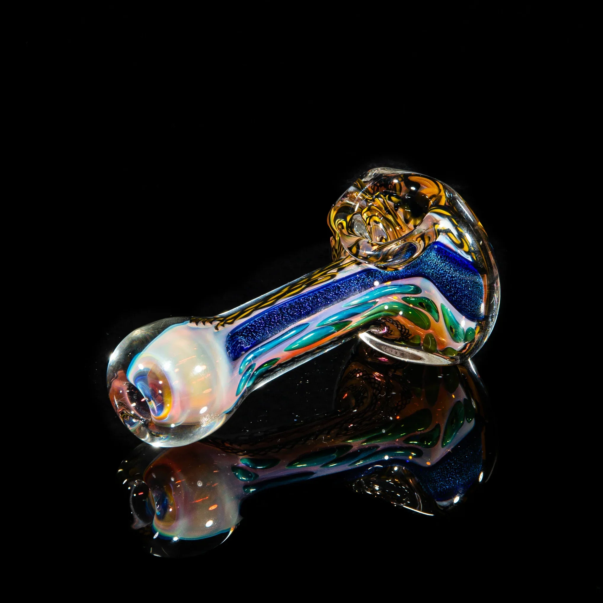 Brently Glass - Yellow & Blue Dichro Strip Spoon - Image 2