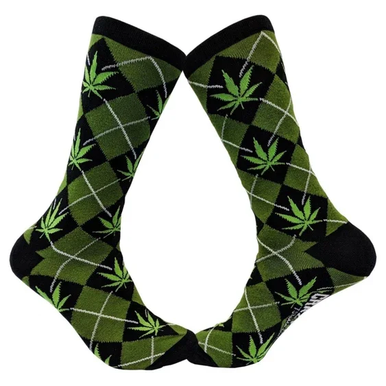 Crazy Dog - Argyle Pot Leaf Men's Socks - Image 2
