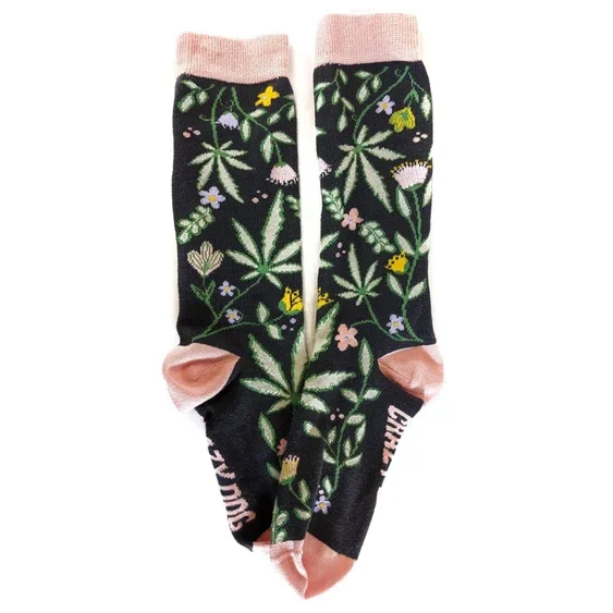 Crazy Dog - Flowers & Weed Women's Socks - Image 2