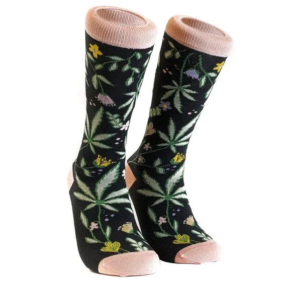 Crazy Dog - Flowers & Weed Women's Socks - Image 3