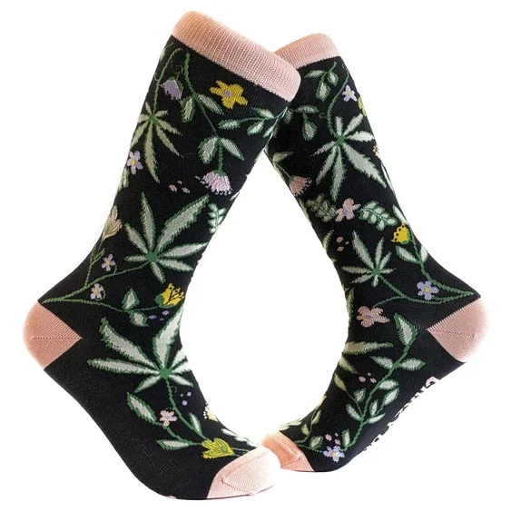 Crazy Dog - Flowers & Weed Women's Socks - Image 4