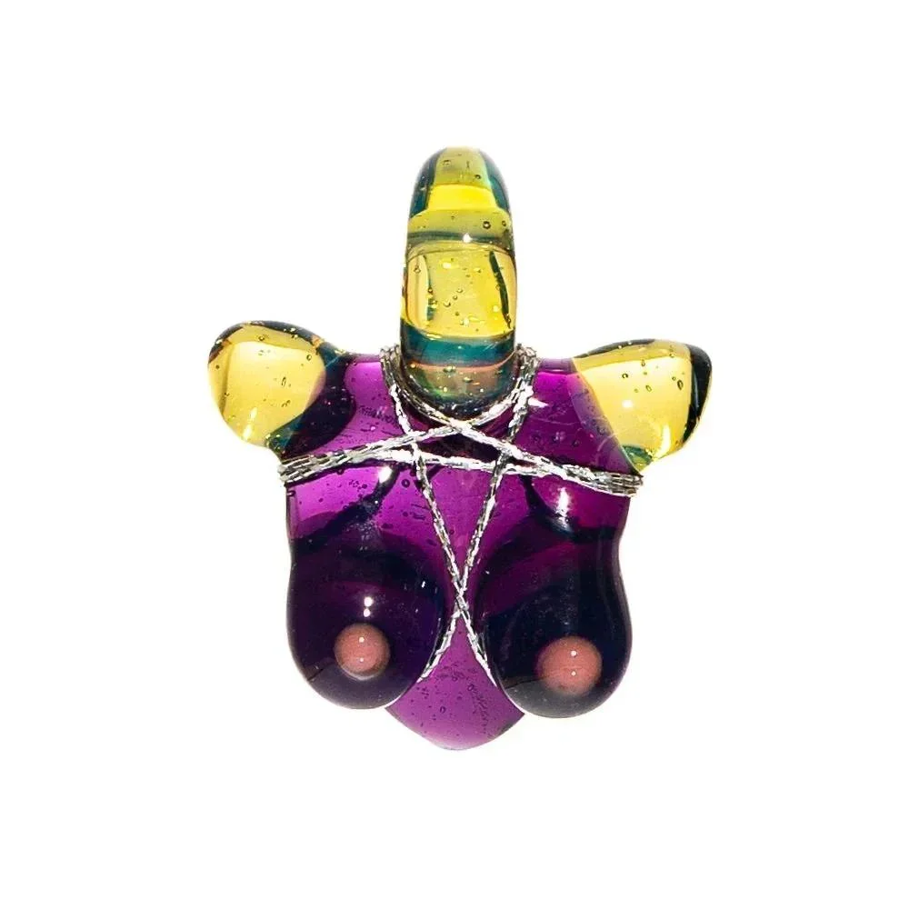 Glass By Ariel - Milky Yoshi & Gold Purple Bust Pendant #1 - Image 2