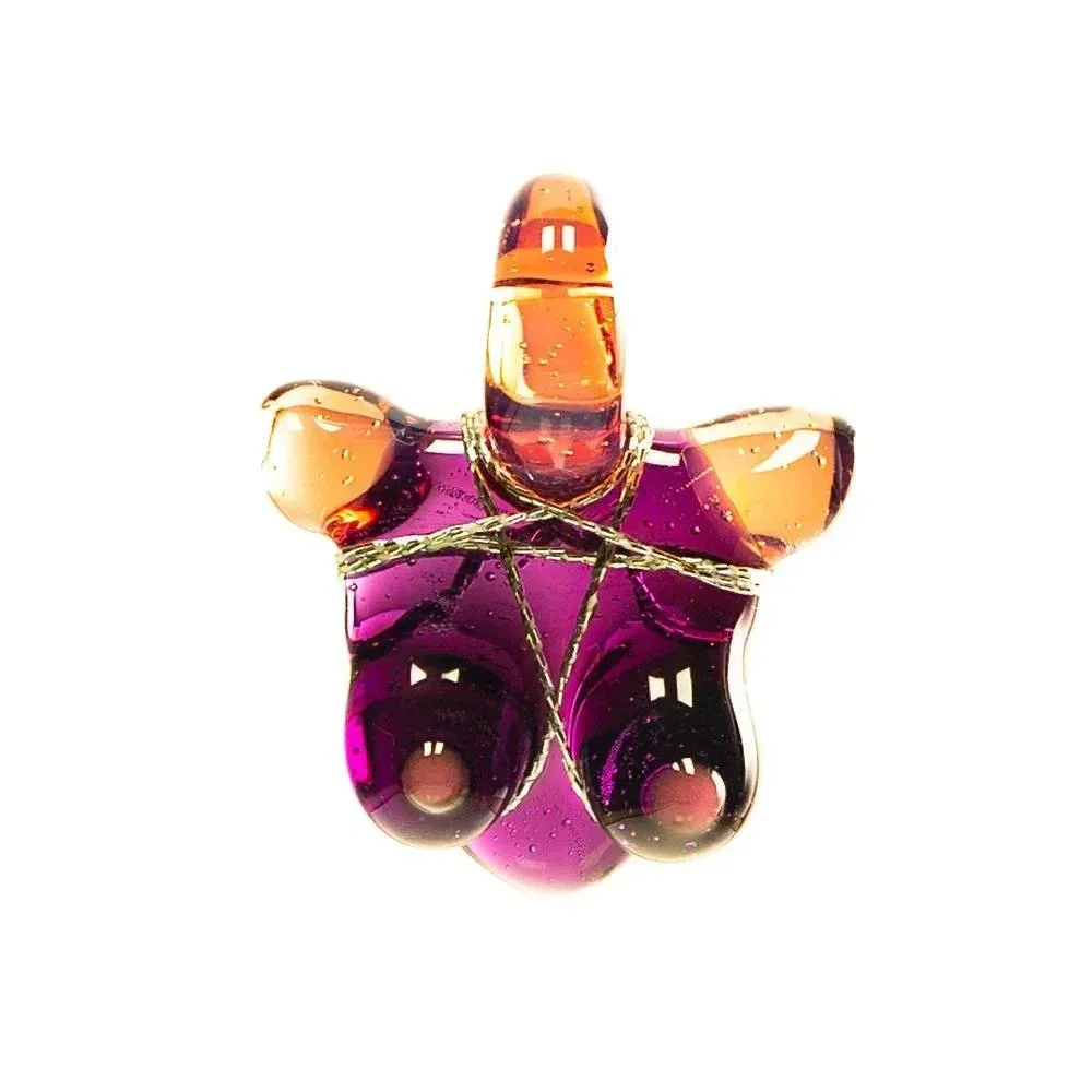 Glass By Ariel - Milky Yoshi & Gold Purple Bust Pendant #1 - Image 3