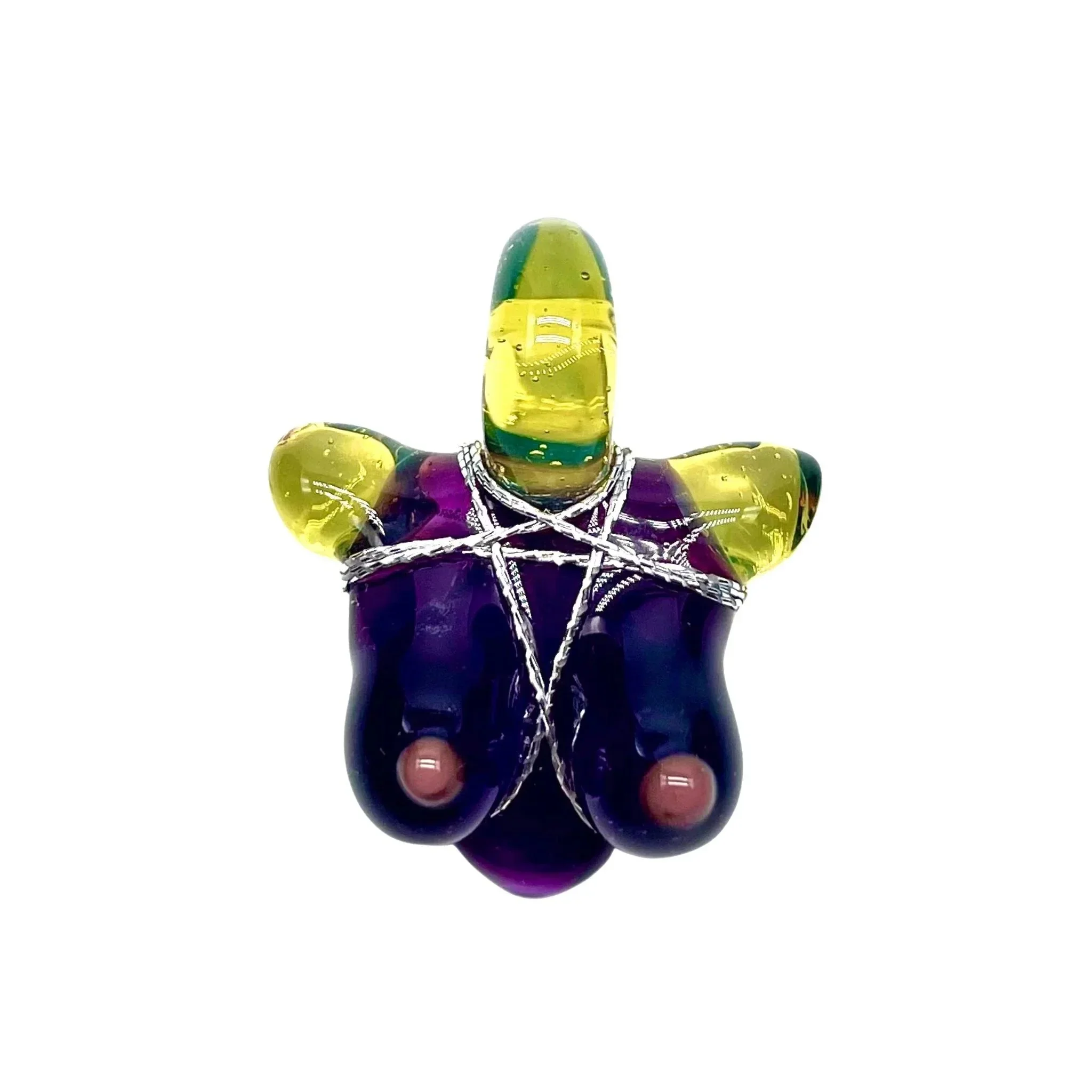 Glass By Ariel - Milky Yoshi & Gold Purple Bust Pendant #1 - Image 4