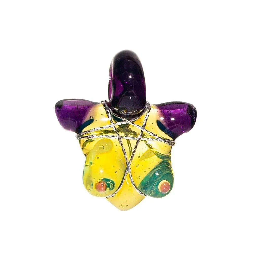 Glass By Ariel -  Milky Yoshi & Gold Purple Bust Pendant #2 - Image 2
