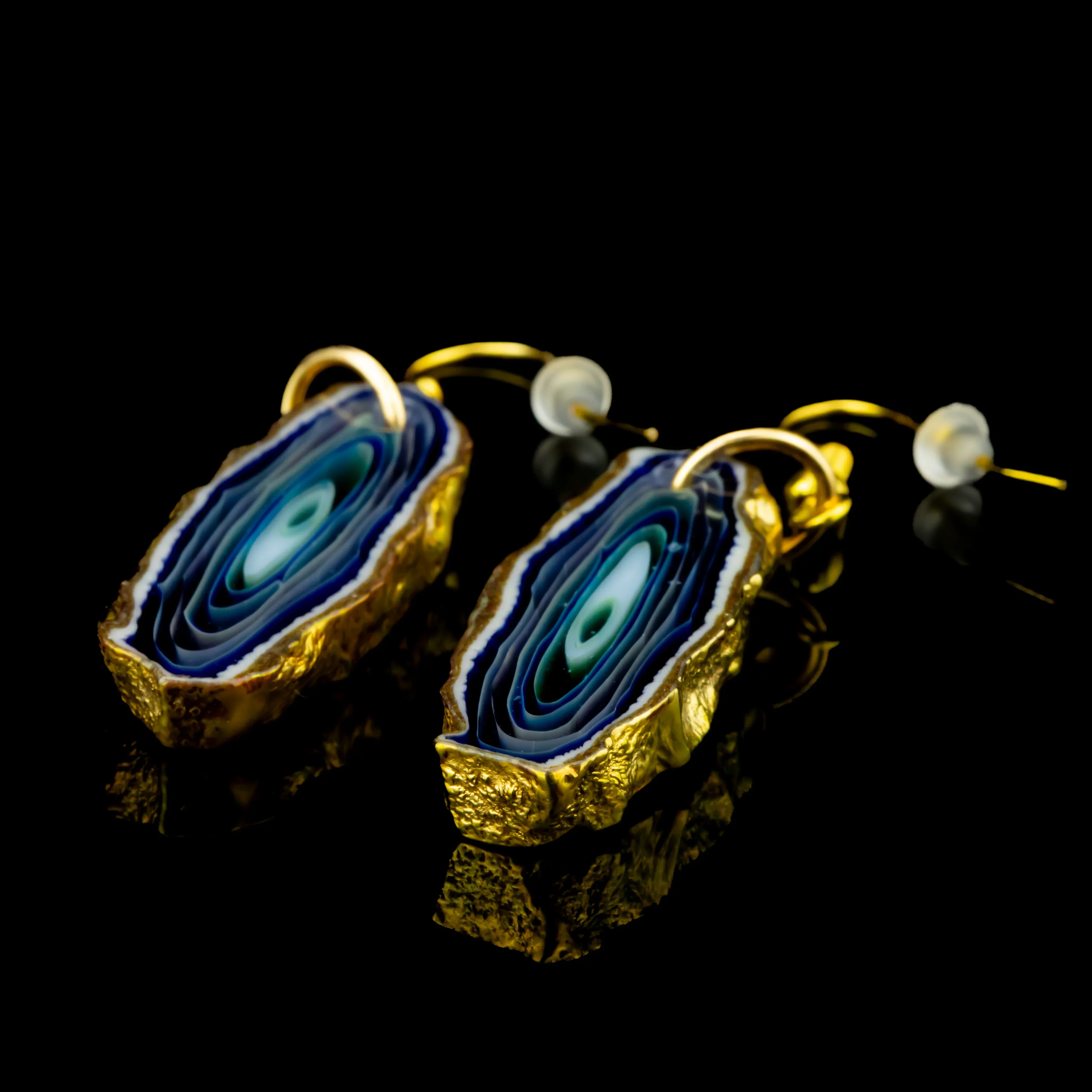 Green T - Small Golden Agate Earring Set Blue - Image 2
