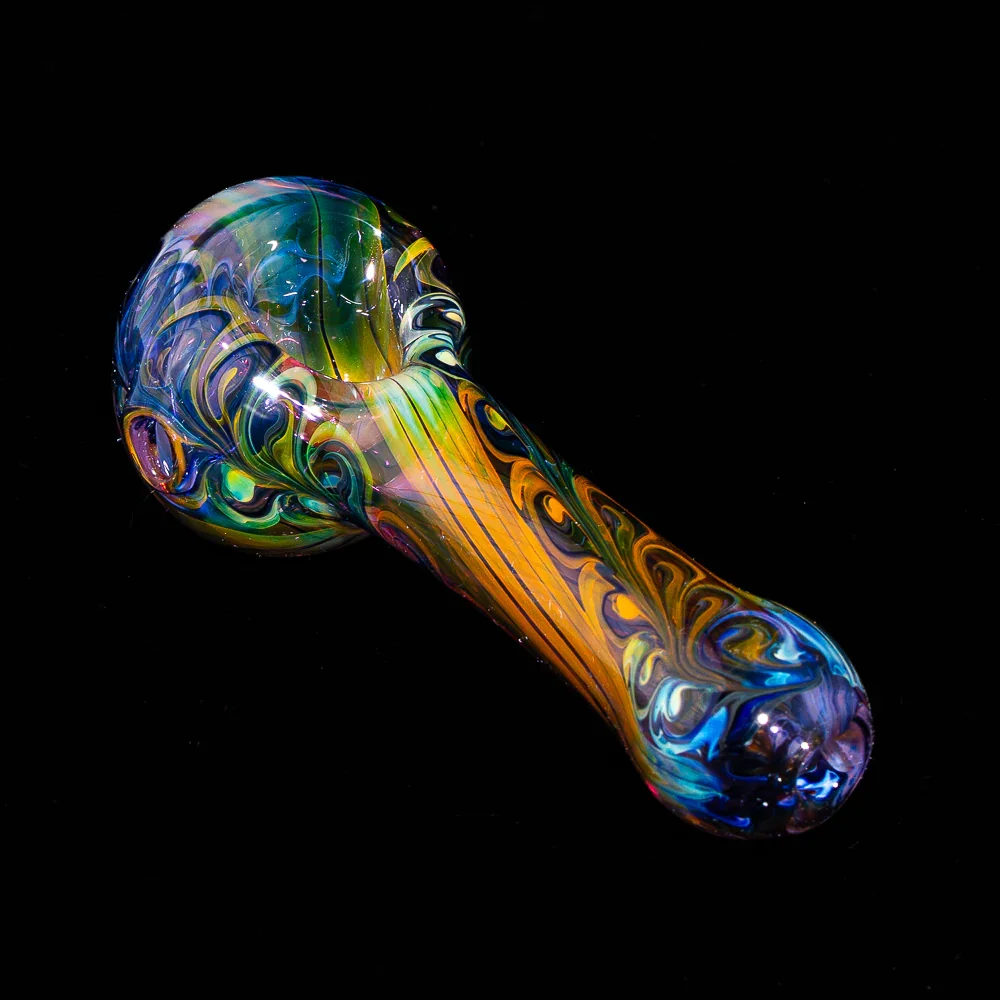 Izlow Glass - Fumed Blue Paisley Linework Spoon