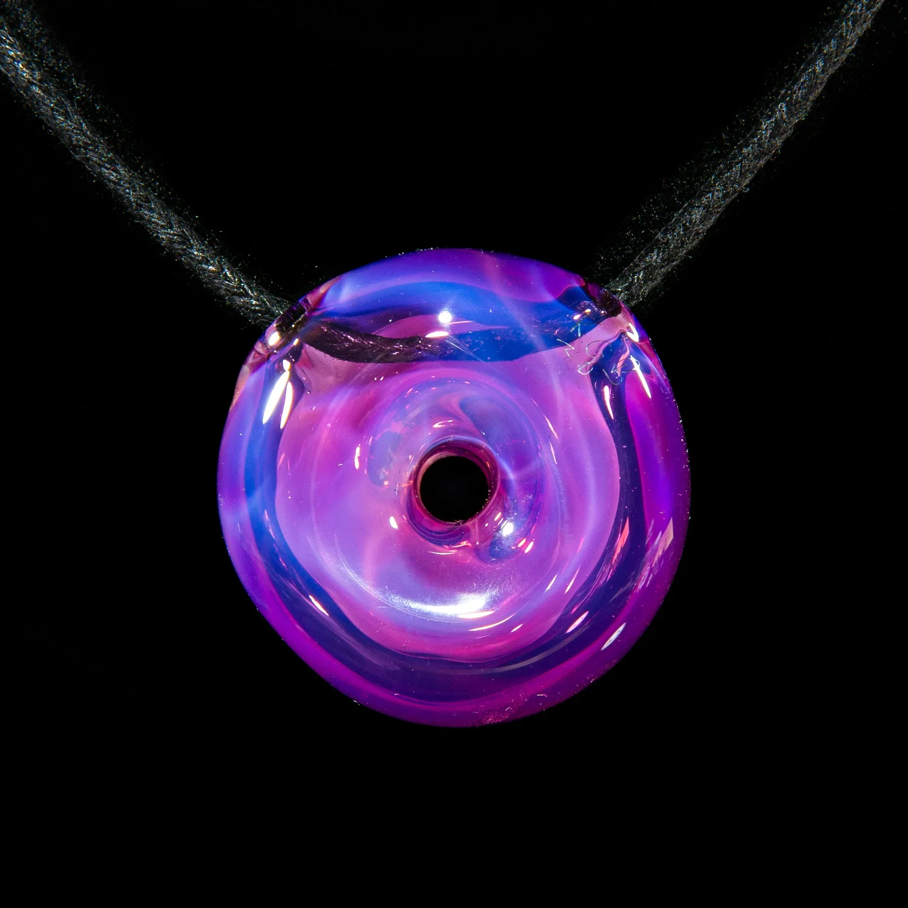 KGB Glass - Purple Marble & Black Drizzle Donut Pendant - Image 2