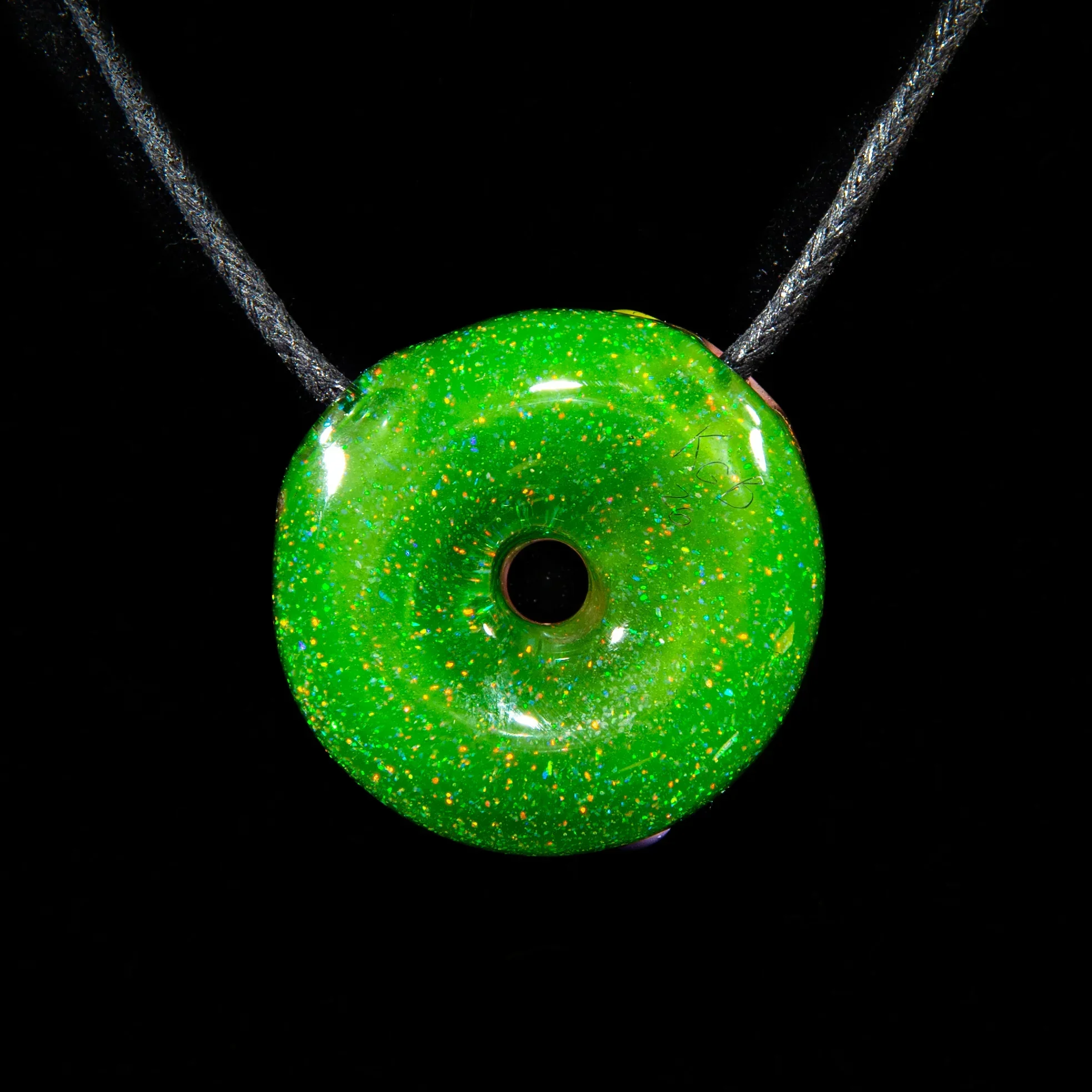 KGB Glass - Strawberry, Rainbow Sprinkles & Jade Crushed Opal Donut Pendant - Image 2