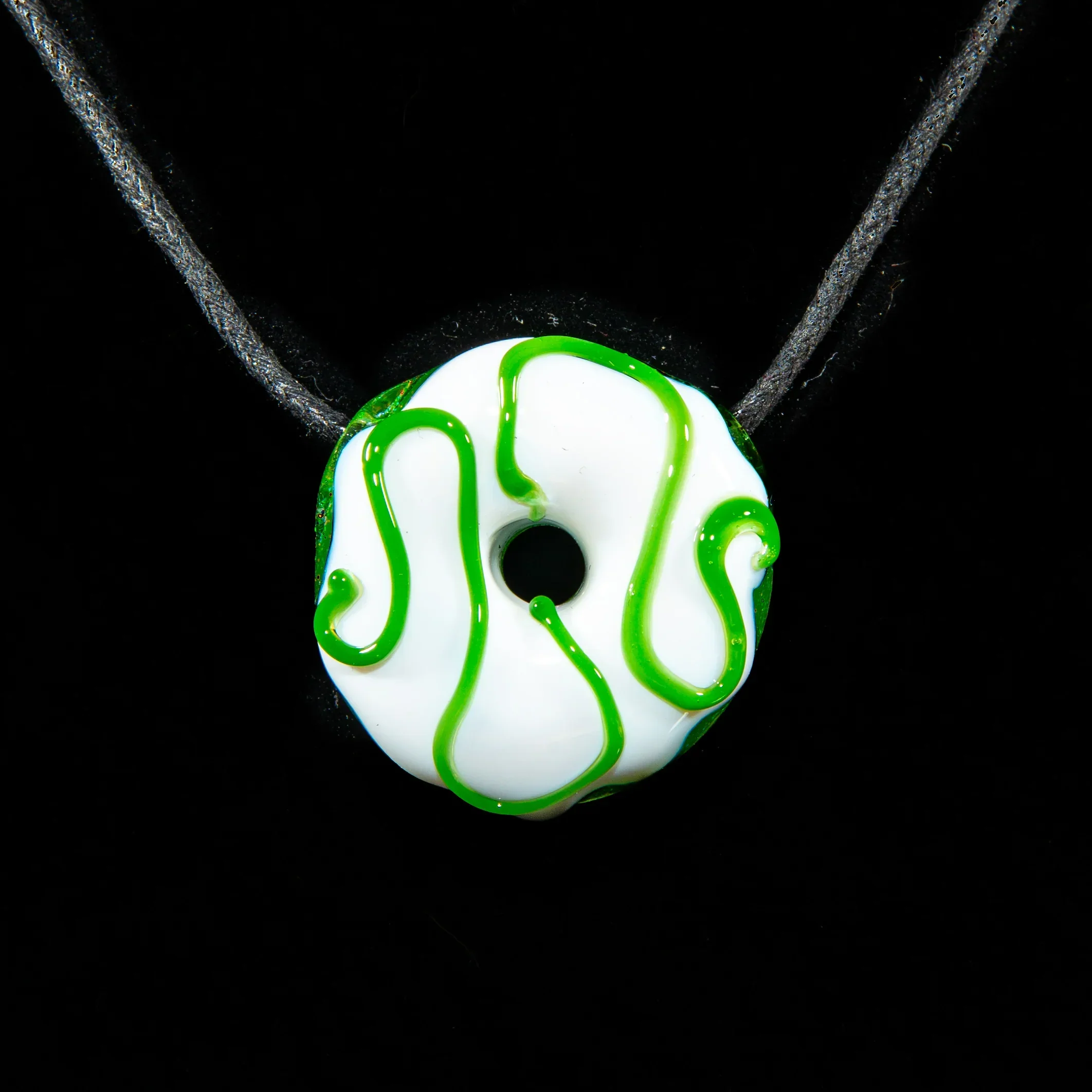 KGB Glass - Vanilla & Jade Crushed Opal Donut Pendant