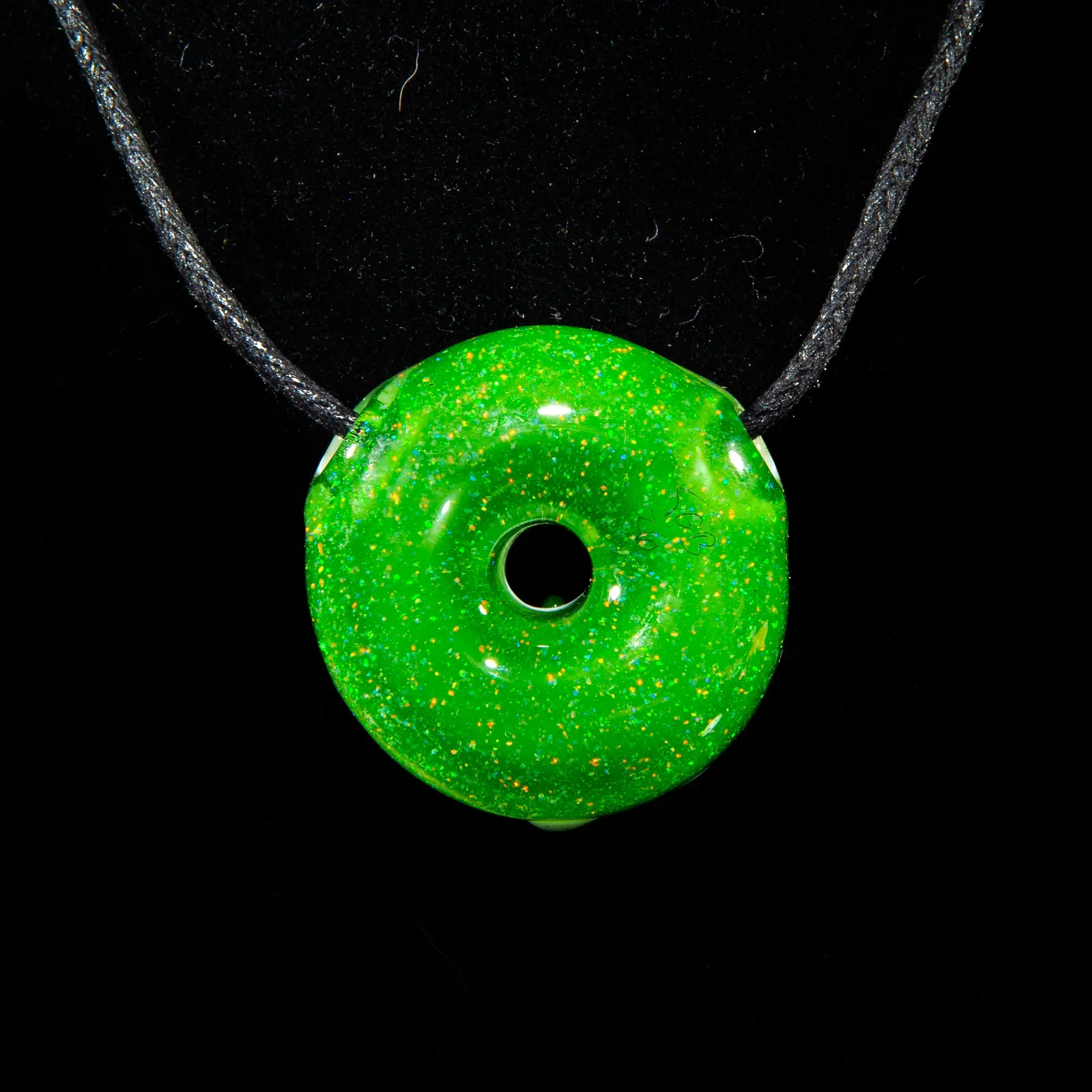 KGB Glass - Vanilla & Jade Crushed Opal Donut Pendant - Image 2