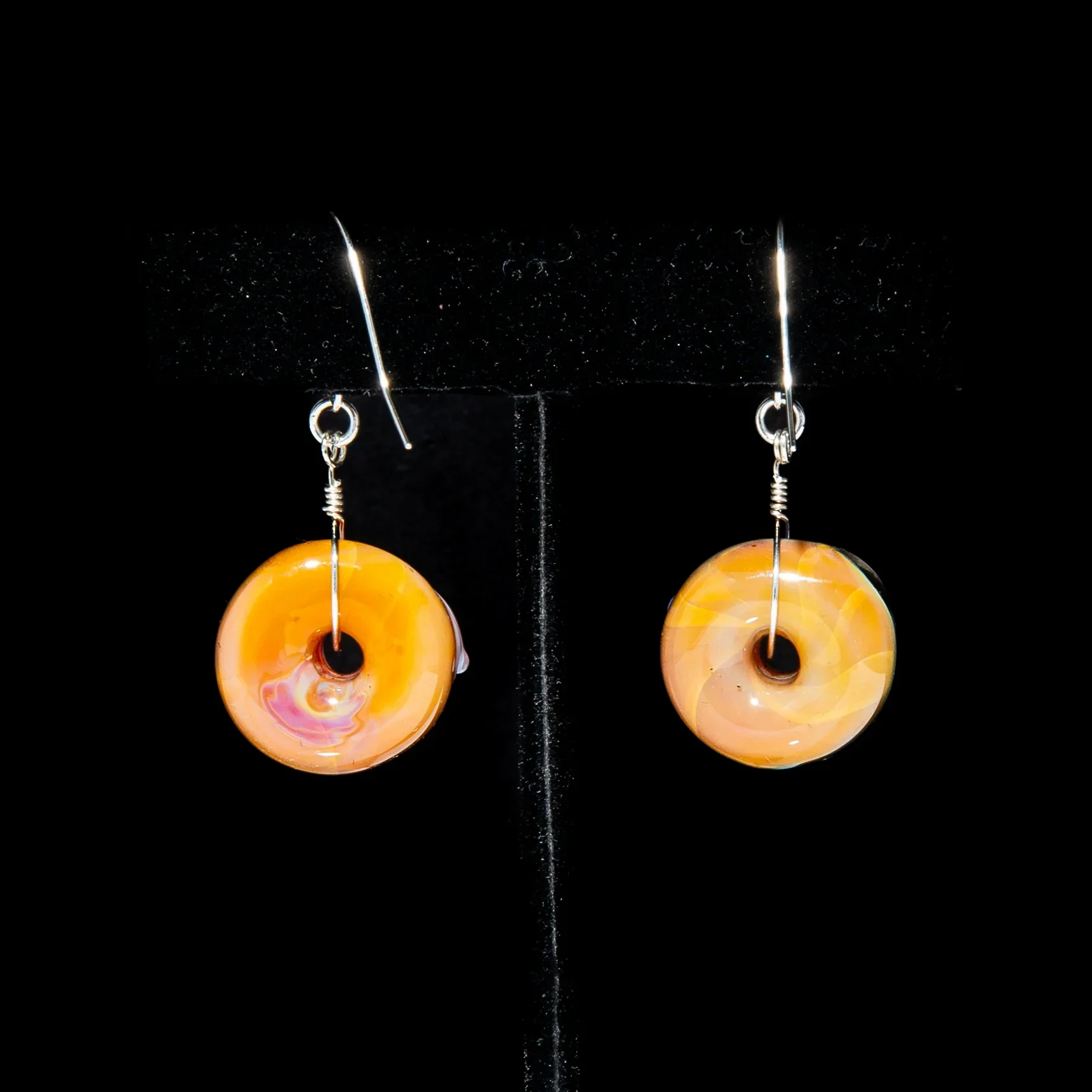 KGB Glass x Sarah Marblesbee - Blue Raspberry & Vanilla Mismatched Nano Donut Earrings - Image 2