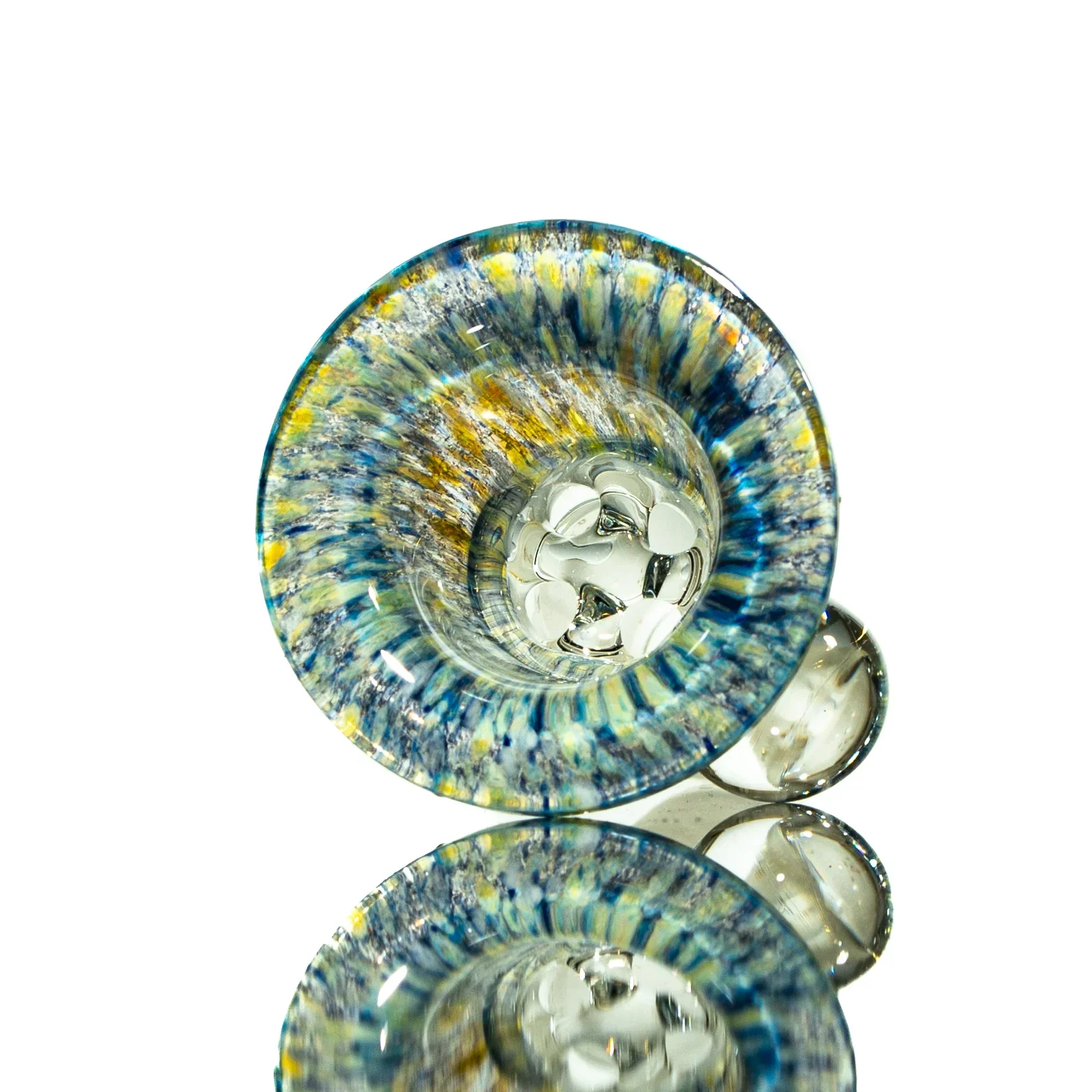 Llerandi Glass - Dark Blue & Yellow Frit Four Hole 14mm Slide - Image 2