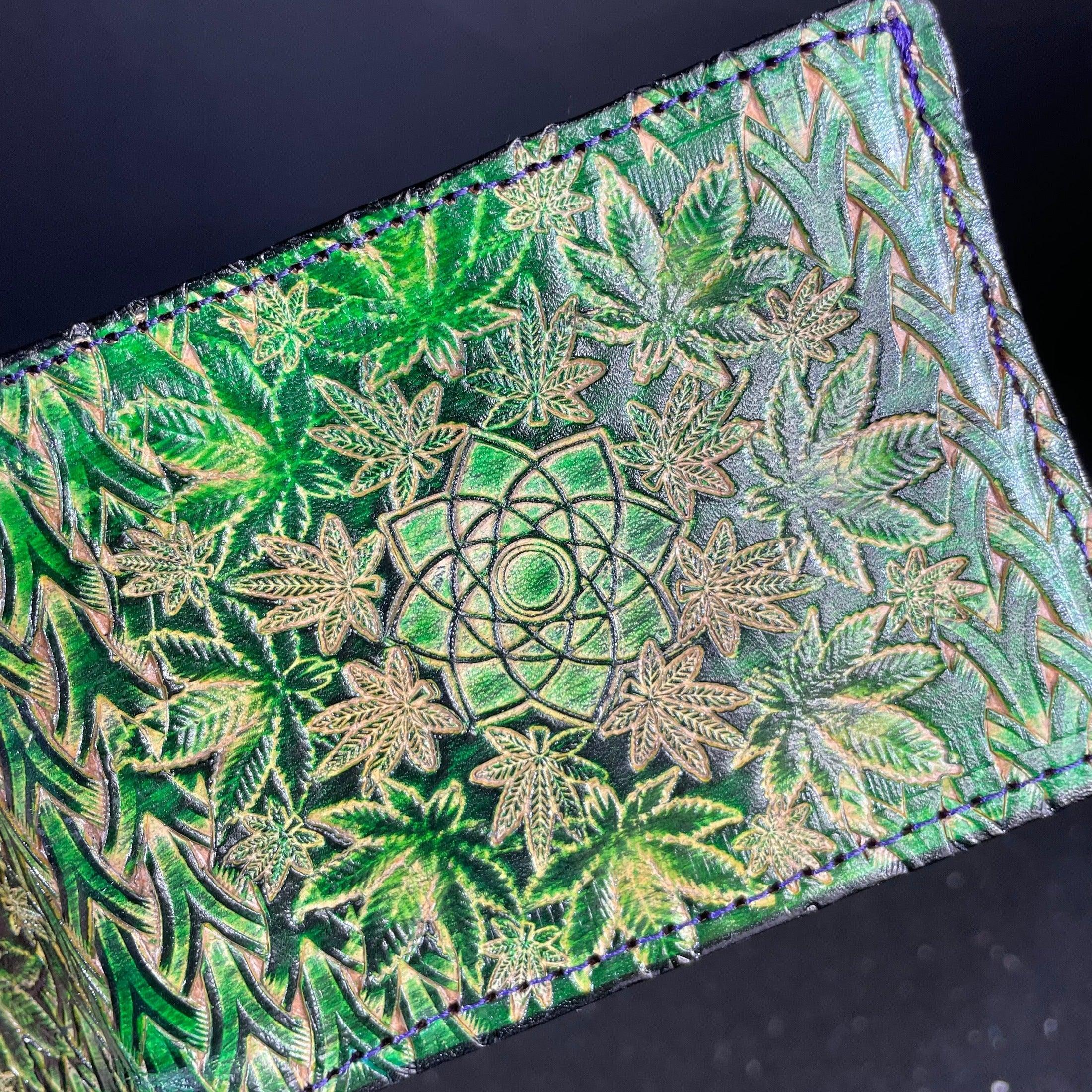 Lost Sailor Leather - Green Leaf Sacred Geometry Wallet - Image 4