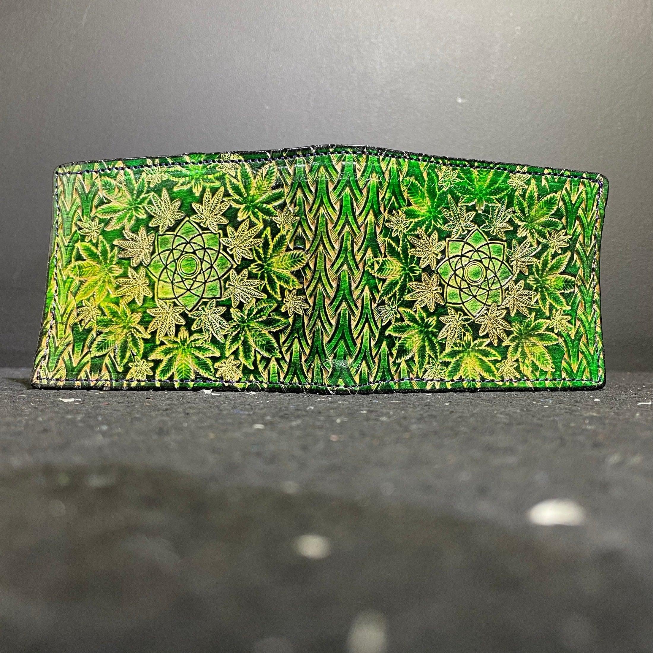 Lost Sailor Leather - Green Leaf Sacred Geometry Wallet - Image 7