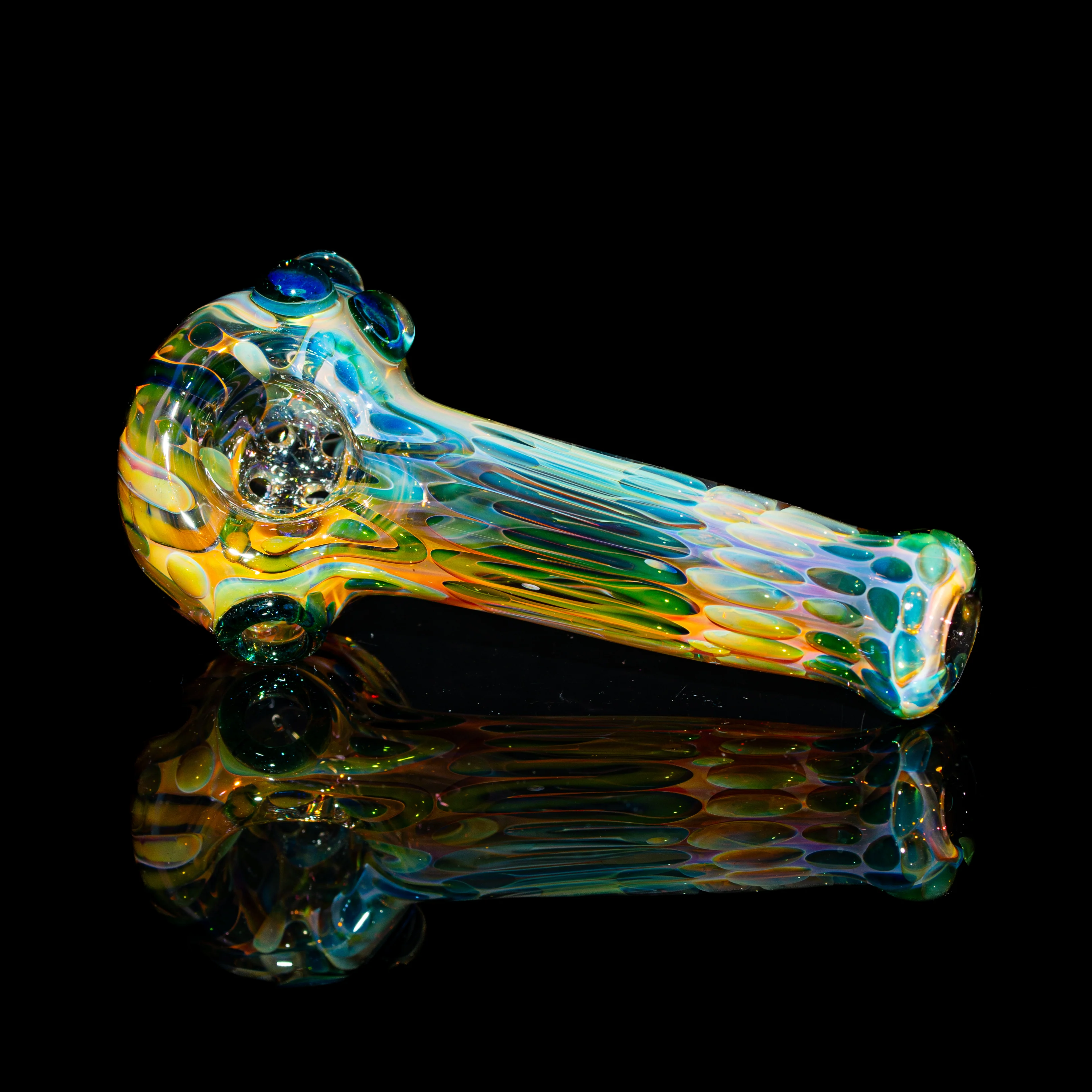 Sarah Marblesbee - Blue & Green Stardust Dotted Fumed Four Hole Spoon - Image 2