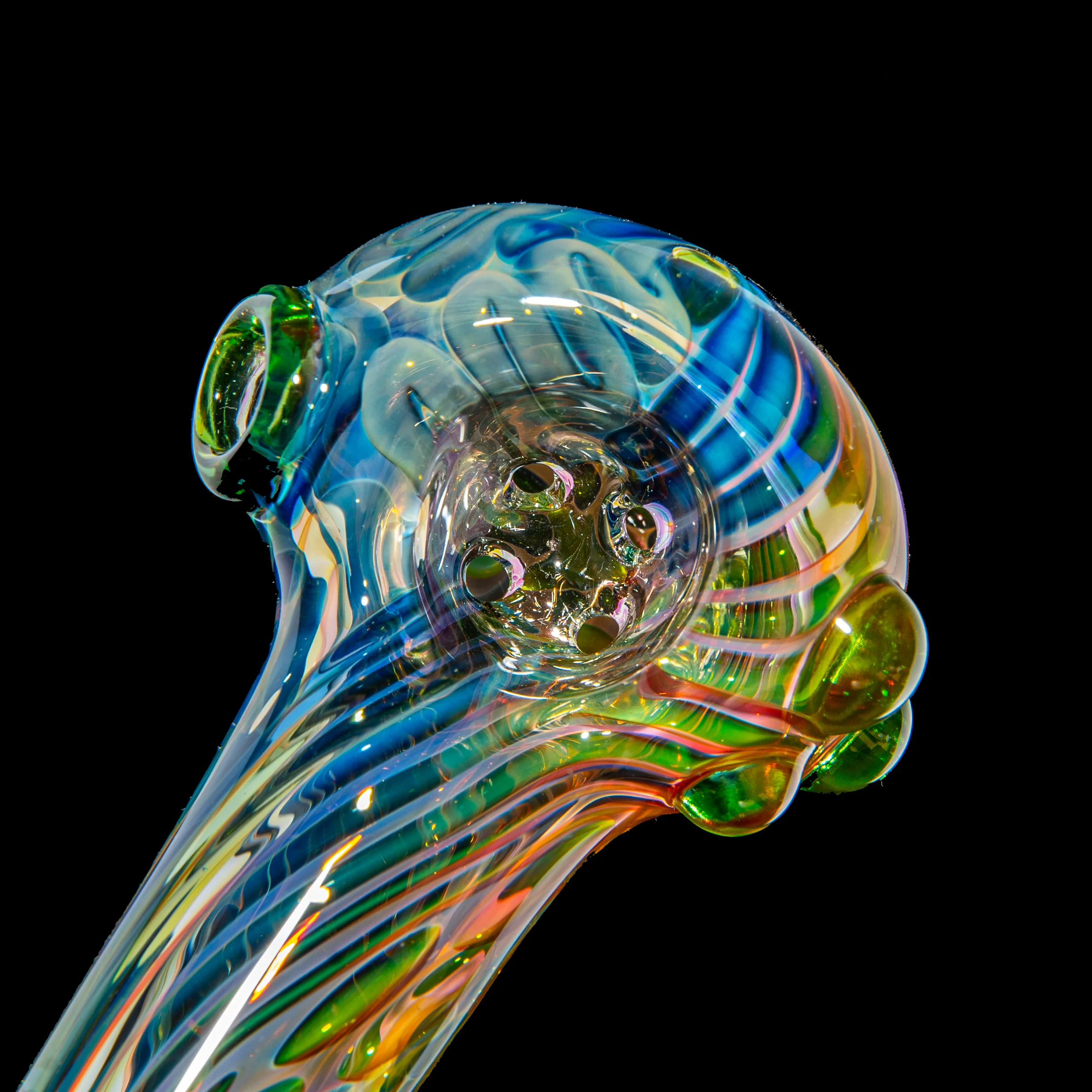 Sarah Marblesbee - Green Dotted Fumed Four Hole Spoon - Image 4